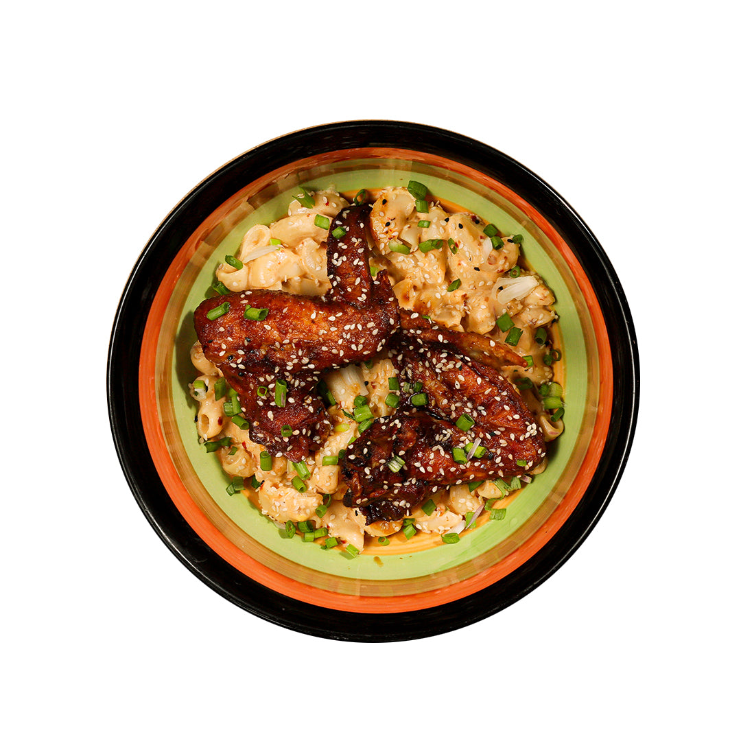 Mac & Cheese with Pow Pow Chicken Wings